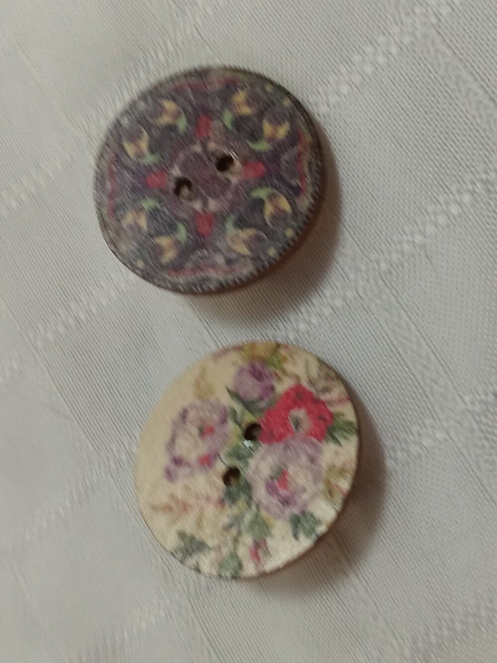Set of two handmade pins made with wodden buttons